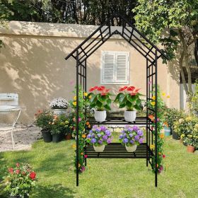 Metal Garden Arch, With Benches That Can Be Converted Into Flower Racks, Climbing Plants To Support Rose Arches, Outdoor Black,Prohibited Platform Tem