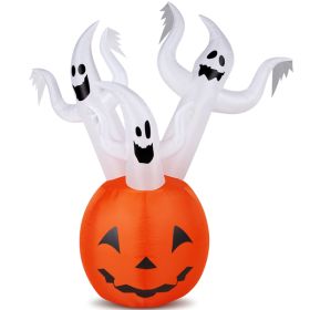 5.9 FT Halloween Inflatable Pumpkin Ghost Outdoor Decorations, Scary Blow Up Yard Decor With Built-in LED Lights For Holiday Party Yard Lawn Garden De