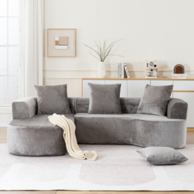 Modular Sectional Sofa With L-Shape Chaise,Cloud Sectional Modern Sleeper Couch With Deep Seat,Sponge Compression Sofas No Assembly Required   Grey-Co