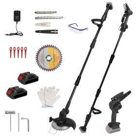 1Set 3-in-1 Cordless Electric Pole Saw Mini Chainsaw Grass Trimmer Kit With Adjustable Length 2Pcs 21V 1500mAh Batteries 4in 6in Chains Saw Blade 5Pcs