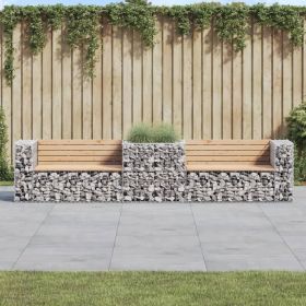 Patio Bench with Gabion Basket Solid Wood Pine