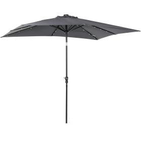 9 X 7 Ft Patio Umbrella Outdoor Table Market With Crank Solar LED Lights Tilt Button For Deck Dark Gray