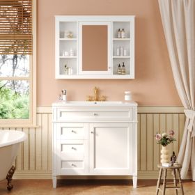 36'' Bathroom Vanity With Medicine Cabinet, Modern Bathroom Storage Cabinet With 2 Soft Closing Doors And 4 Drawers, Single Sink Bathroom Vanity (Color: White)