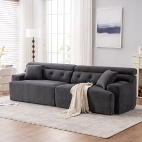 LY-029 GRAY COMPRESSION SOFA 4-seater Combined Sofa, Wood Grain Chenille Fabric, Full Sponge Compression Sofa,combined Sofa With 2 Pillows For Li (Option: Dark gray)