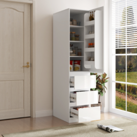 Kitchen Pantry Storage Cabinet,Food Pantry Cabinet With Doors ,shelves And Drawers (Color: White)