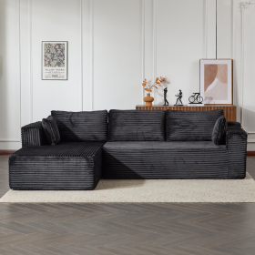 Compression Sectional Couch With Comfy Chaise, Boneless L Shape Sofa With Deep Seat, Minimalist Modular Couches Sleeper For Living Room Bedroom A (Color: Black)