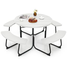 8-Person Outdoor Picnic Table And Bench Set With Umbrella Hole (Color: White)