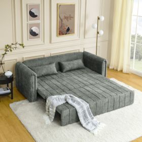 3 In 1 Pull-Out Bed Sleeper, Modern Upholstered 3 Seats Lounge Sofa & Couches With Rolled Arms Decorated With Copper Nails , Convertible Futon 3 (Color: Grey)