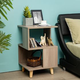 2 Pieces Wooden Modern Nightstand Set With Legs For Living Room (Color: Grey)