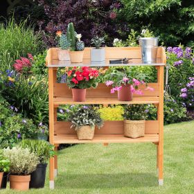 Garden Wooden Potting Bench Work Station With Hook (Color: Brown)