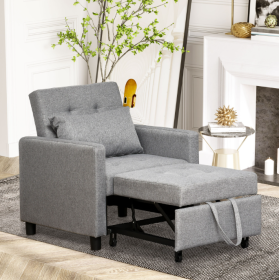Convertible Chair Bed Grey Sofa Bed Multi-Functional Sleeper Ottoman Recliner Adjustable Backrest (Option: Gray)