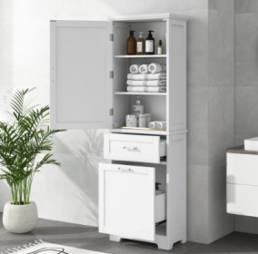 Tall Bathroom Storage Cabinet, Freestanding Storage Cabinet With Two Different Size Drawers And Adjustable Shelf, MDF Board With Painted Finish, (Color: White)