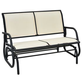 Swing Glider Chair 48 Inch Loveseat Rocker Lounge (Color: Beige)