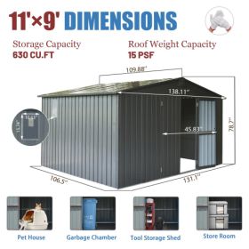 Storage Shed 11x 9 With Galvanized Steel Frame  Windows, Outdoor Garden Shed Metal Utility Tool Storage Room With Lockable Door For Patio  Dark G (Option: Dark gray)