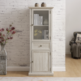 Tall Storage Cabinet, Freestanding Cabinet With Glass Door And Shelves, Sideboard Cabinet, Cabinet With Drawer For Living Room, Kitchen, Dining Room, (Color: White)