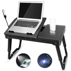 1Pc Foldable Laptop Table Bed Notebook Desk With Cooling Fan Mouse Board LED Light 4 USB Ports Breakfast Snacking Tray With Storage Groove For Ho (Option: 1Pc Black)