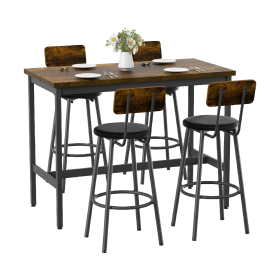 Only Supports Self Pickup-Long Dining Table Set With 4 Bar Stools In PU Leather, Dining Table And Chairs Set, Industrial High Coffee Table And Ba (Option: Brown3)