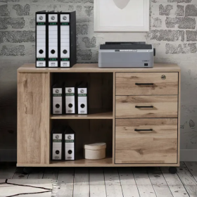 3-Drawer Black Oak Wood 39.37 In. W Lateral File Cabinet (Option: Oak)