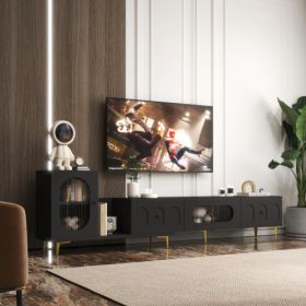 Wood Extendable TV Stand Rectangle Entertainment Center,Media TV Console For Living Room Bedroom (Color: Black)