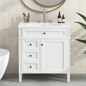 30'' Bathroom Vanity With Top Sink, Modern Bathroom Storage Cabinet With 2 Drawers And A Tip-out Drawer, Single Sink Bathroom Vanity (Color: White)