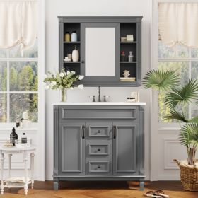 36'' Bathroom Vanity With Top Sink, Royal Blue Mirror Cabinet, Modern Bathroom Storage Cabinet With 2 Soft Closing Doors And 2 Drawers, Single Si (Color: Blue)