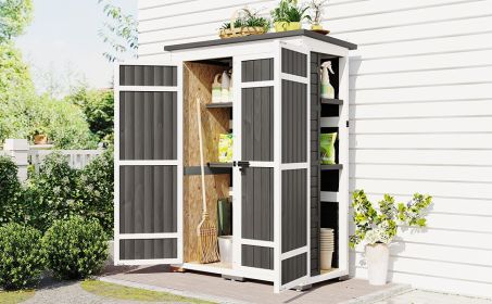 [Video Provided] TOPMAX Outdoor 5.5ft Hx4.1ft L Wood Storage Shed, Garden Tool Cabinet with Waterproof Asphalt Roof, Four Lockable Doors (Color: as Pic)