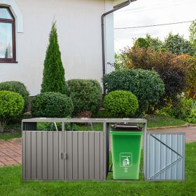 Garbage Bin Shed Stores 3 Trash Cans Metal Outdoor Bin Shed for Garbage Storage,Stainless Galvanized Steel, Bin Shed for Garden Yard Lawn,Grey (Color: as Pic)