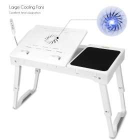 1Pc Foldable Laptop Table Bed Notebook Desk With Cooling Fan Mouse Board LED Light 4 USB Ports Breakfast Snacking Tray With Storage Groove For Ho (Option: 1Pc White)