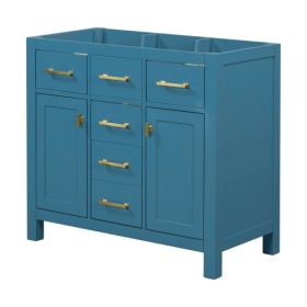 36'' Bathroon Vanity Without, Modern Freestanding Single Bathroom Cabinet With 4 Drawers & 2 Cabinets,Storage Cabinet For Bathroom, Solid Wood Fr (Color: Blue)
