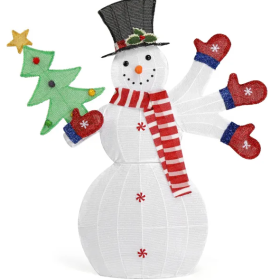 Lighted Snowman Christmas Yard Decorations, Pre-lit 2D Snowman Waving Hands With 170 LED Warm White Lights And Stakes For Xmas Outdoor Holiday In (Option: as picture)