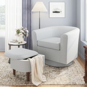COLAMY Swivel Barrel Accent Chair With Ottoman, Modern Single Sofa, Upholstered Armchair With Storage Space For Home, Beige (Color: Beige)