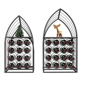 Sailboat Shaped Wine Cabinet Rack, 2 Piece Display Rack, Freestanding Wine Cabinet With Bottle Storage, Spirits And Wine Home Bar, Kitchen, Dinin (Color: Black)