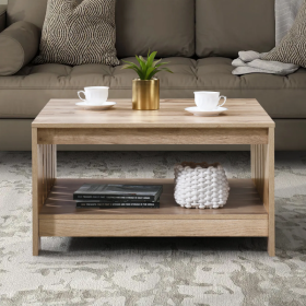 31.5 In. Black Oak Square Wood Coffee Table (Option: Oak)