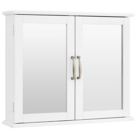 2-Tier Wall-Mounted Mirror Storage Cabinet With Handles For Bathroom (Color: White)